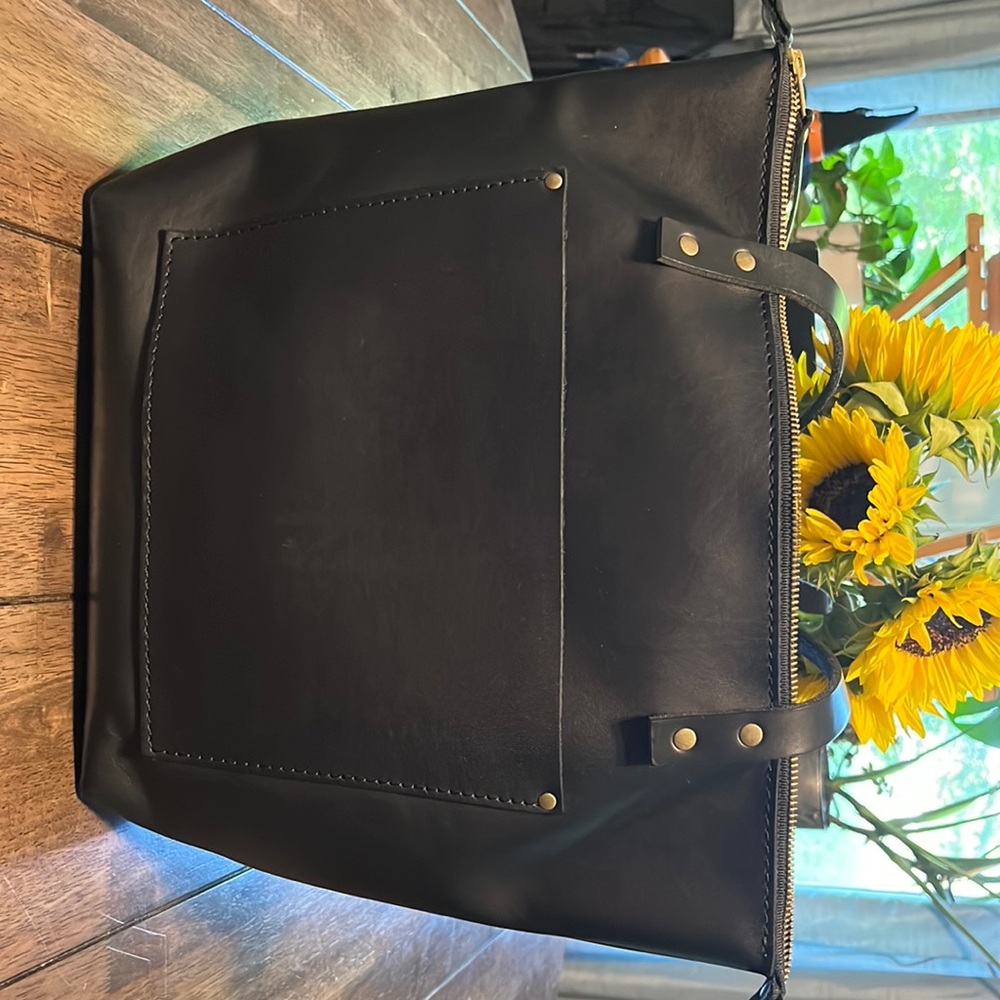 Portland leather black zip tote
